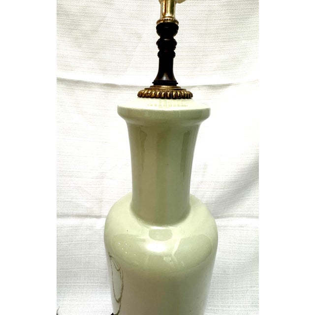 Ceramic Mid-Century Paul Hanson Celadon Glazed Ceramic Table Lamp - Solid Cast Brass Base For Sale - Image 7 of 12