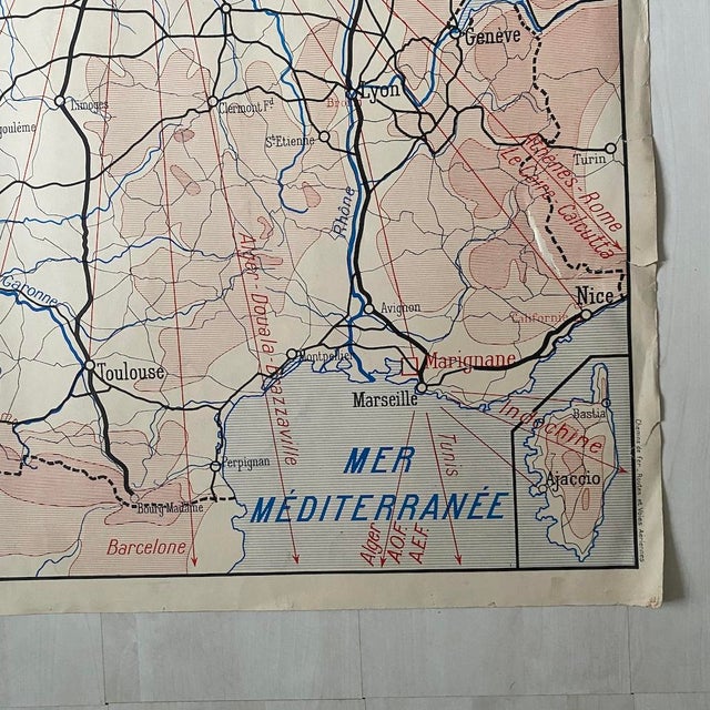 Paper Vintage School Map of Roads, Air Routes and Railways, 1950s For Sale - Image 7 of 8