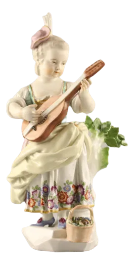 Girl with a Lute in Ceramic, 19th Century