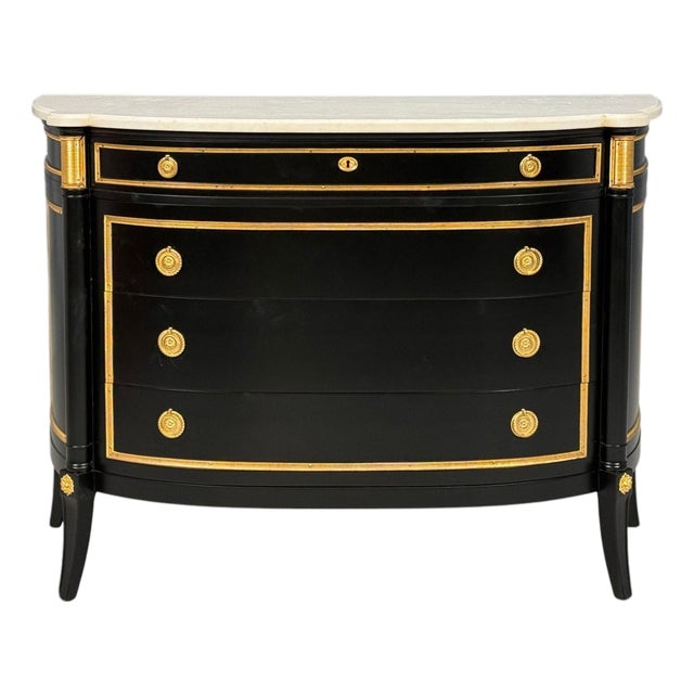 Maison Jansen Style, Louis XVI Bow Front Chest, Ebonized Wood, France, 1900s For Sale