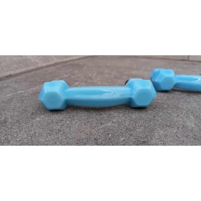 1920s Art Deco Pair (2x) Blue Opaline Glass Drawer Pulls (Handles) For Sale In New York - Image 6 of 16
