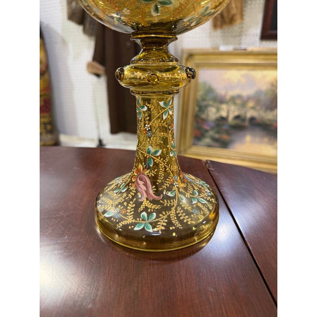 Antique Moser Enamel and Gilt Glass Goblet, Bohemian Art Glass Chalice, 11.75 Excellent condition no damages mint state...