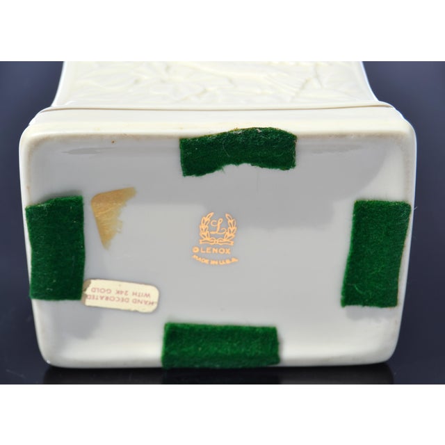 1970s Lenox Hummingbird Rectangle Vase Embossed Fine Ceramic 24k Gold Trim For Sale - Image 13 of 18
