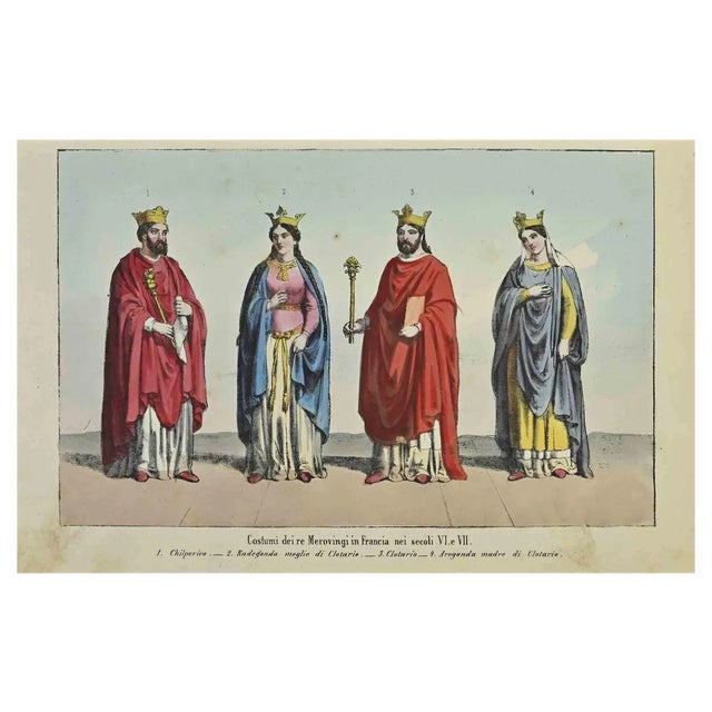 Auguste Wahlen, Customs of the Merovingian Kings, Lithograph, 1844 For Sale