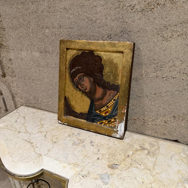 Early 20th Century Art Byzantine Female Icon Gold Painting For Sale - Image 4 of 10