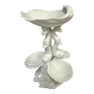 Vintage Italian Ceramic Dolphin and Seashell Tiered Centerpiece For Sale