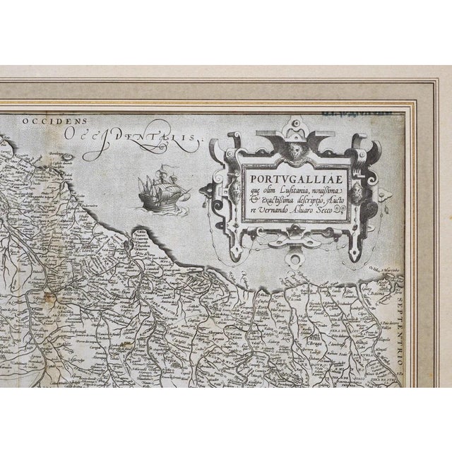 Antique Map Portugal Ortelius Framed Copper Engraving Portugal Vernando Alvaro Secco For Sale - Image 4 of 7