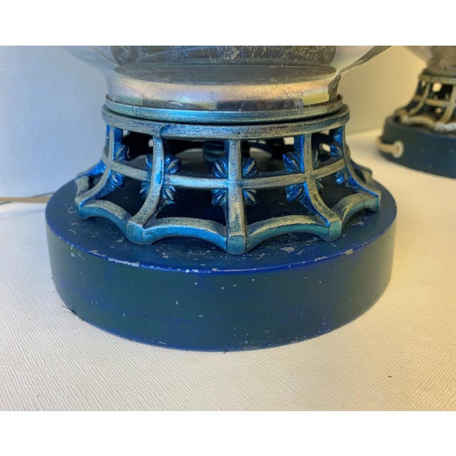 Vintage Mid-Century Modern Reverse Painted Glass Teardrop Table Lamps - a Pair For Sale In West Palm - Image 6 of 12