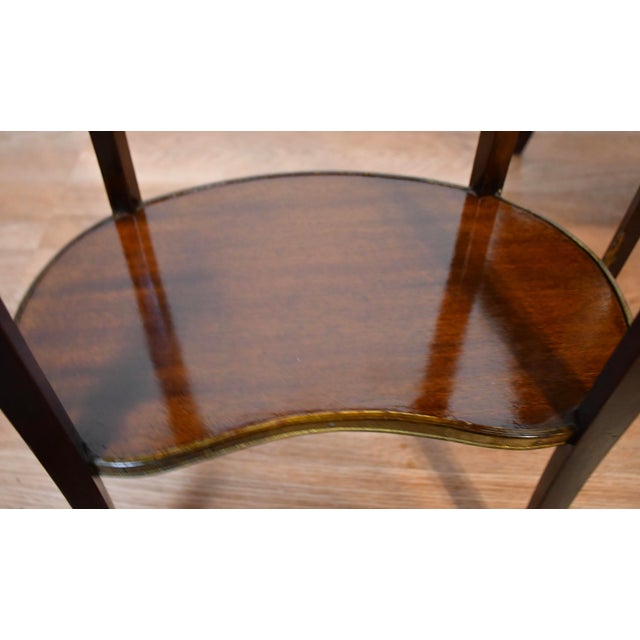 1930 Pair French Mahogany Inlay Marble Top Kidney Shape Nightstands Bedside Tables For Sale - Image 13 of 15