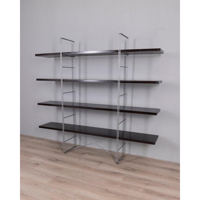 Bookcase with metal frame and four large wooden shelves, "Enetri" model, designed by Niels Gammelgaard for Ikea, 1980s....