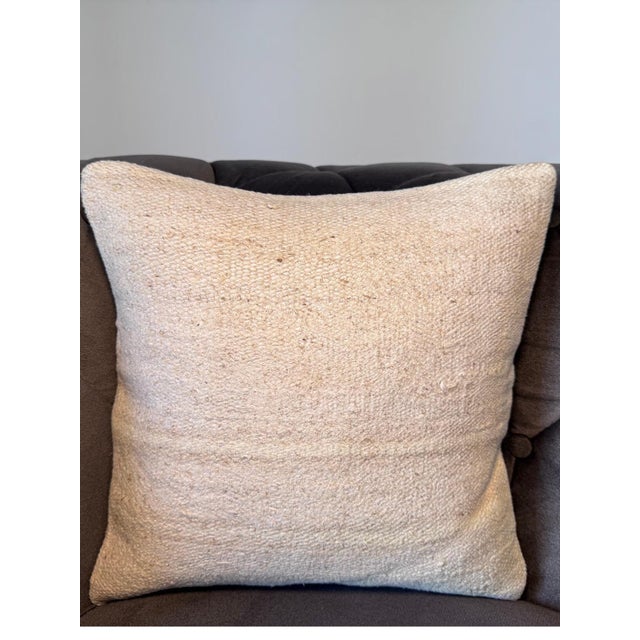 Organic Hemp Pillow, Pure White Ivory Linen-Like Cushion, Handwoven Turkish Anatolian Pillow With Insert, 16x16 In For Sale - Image 9 of 9