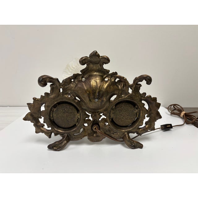 Brass Antique Victorian Brass Gooseneck Two Inkwell Desk Lamp For Sale - Image 8 of 13