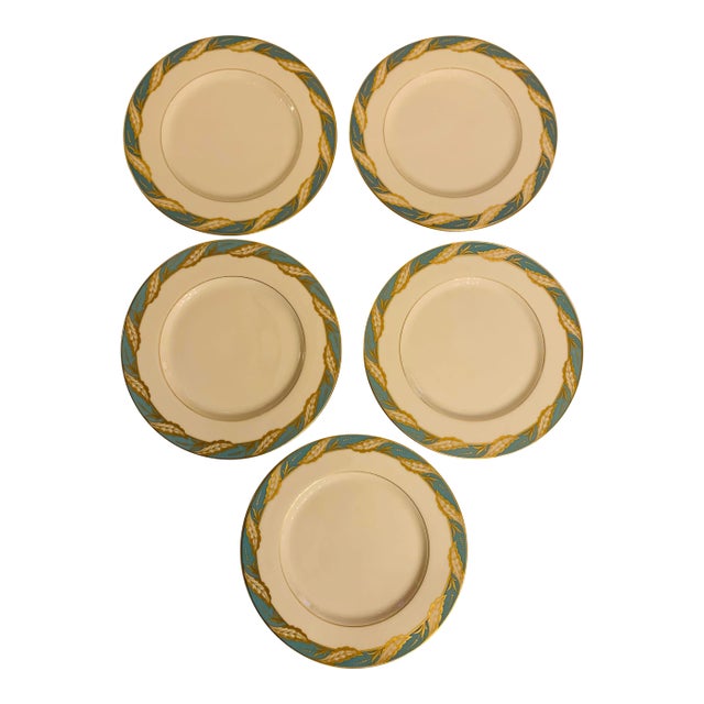Late 20th Century Lenox "Bellevue" Sea Green Dinner Plates - Set of 5 For Sale