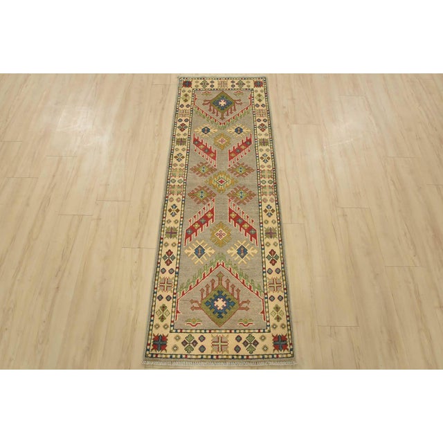 Farmhouse Kazak Runner 2’1” X 5’11” Gray Wool Tribal Hand-Knotted Oriental Rug For Sale - Image 3 of 12