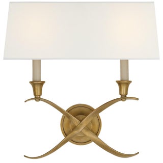Chapman & Myers for Visual Comfort Signature Cross Bouillotte Large Sconce in Antique-Burnished Brass with Linen Shade For Sale
