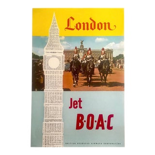 Rare Vintage Mid Century Modern 1950's " London Jet b.o.a.c. " Lithograph Print Collector's Airline Travel Poster For Sale