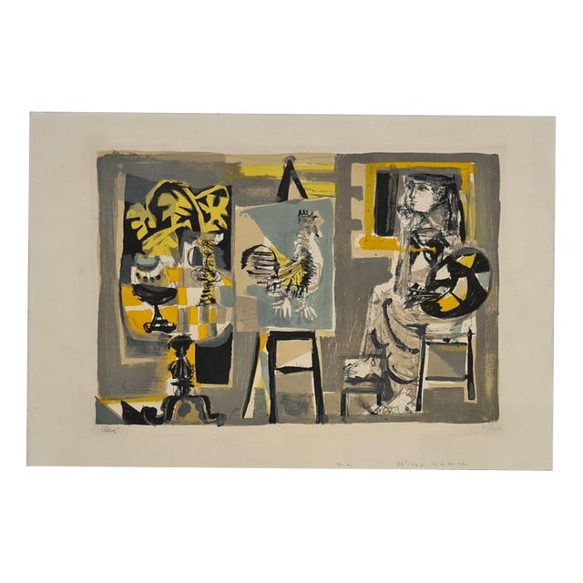 Antoni Clavé, The Woman-Painter with a Rooster, 1951, Lithograph For Sale