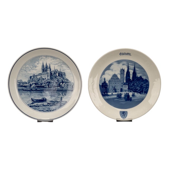 Hand-Painted Porcelain Plates with City Motifs from Meissen, 2010s, Set of 2 For Sale