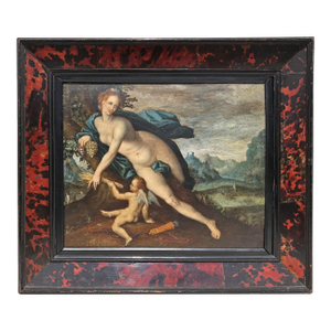 Antique Old Master Style Oil Painting Ceres & Cupid Oak Panel Hans Von Aachen