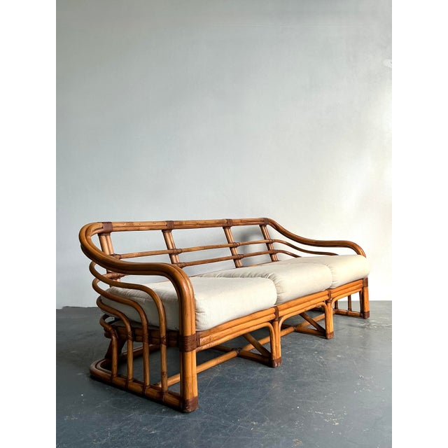 Brown Jordan Vintage Boho Brown Jordan Bent Rattan Sofa For Sale - Image 4 of 6