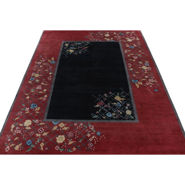 Art Deco Rug & Kilim Chinese Style Art Deco Rug in Black & Red with Colorful Florals - 10'x14' For Sale - Image 3 of 8