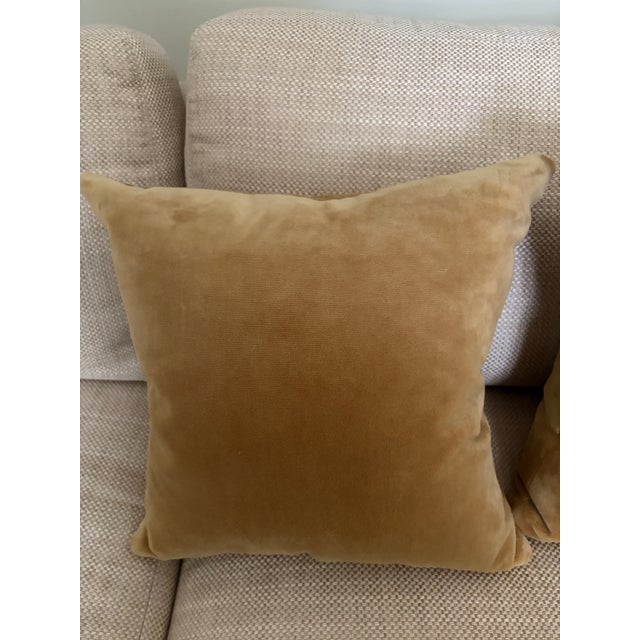 Pair of solid amber color velvet Kravet pillows with Bliss inserts. 16x16 Fabric # 36111.416 100% polyester Performance...
