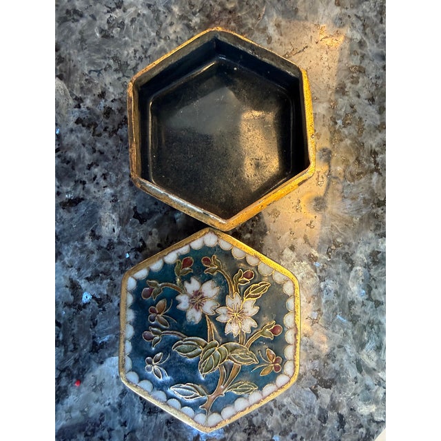 Brass Exquisite Vintage Chinese Cloisonné Enamel Box For Sale - Image 8 of 9