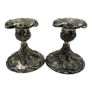 Vintage Godinger Silver-Plate Candlesticks With Boroque Grape and Scroll Design - A Pair