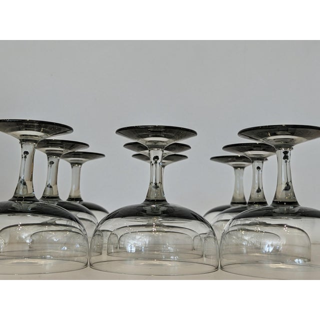 Morgantown Glass 1960s Russel Wright Granite Coupe | Morgantown Smoked Glass Mid-Century - Set of 9 For Sale - Image 4 of 11