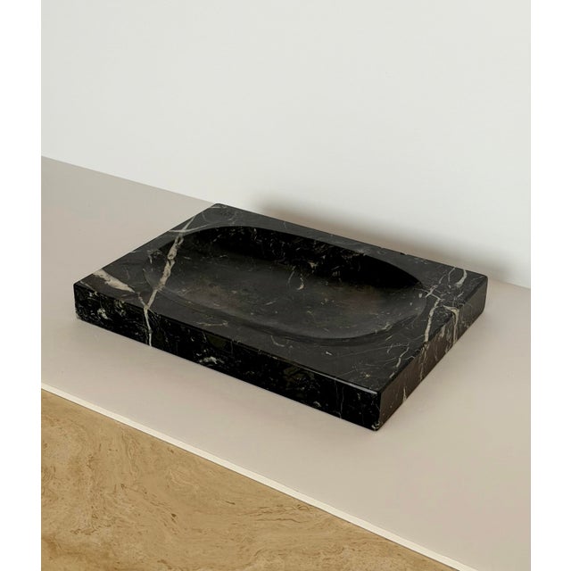 1970s Monumental Black Marble Stone Rectangular Catchall Tray For Sale - Image 4 of 10