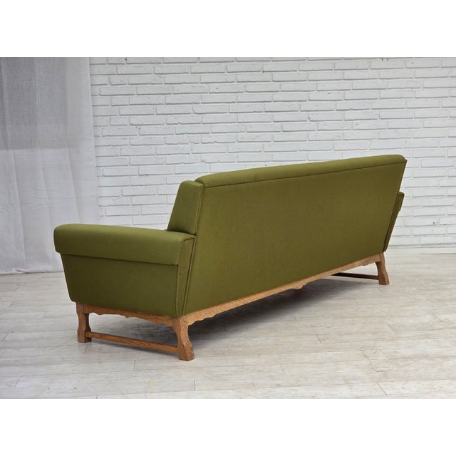3-Seater Danish Sofa in Green Furniture Wool and Oak Wood, 1970s For Sale - Image 16 of 18