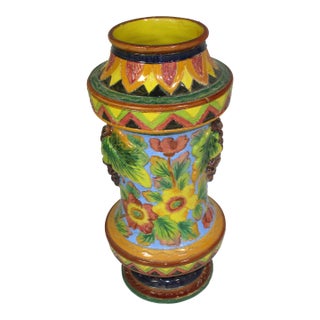 Vintage Italian Hand Made Majolica Colorful Vibrant Vase For Sale