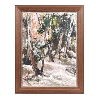 Vintage George Schwacha Oil - Board Winter Wood Landscape Expressionism Painting For Sale