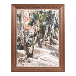 Vintage George Schwacha Oil - Board Winter Wood Landscape Expressionism Painting