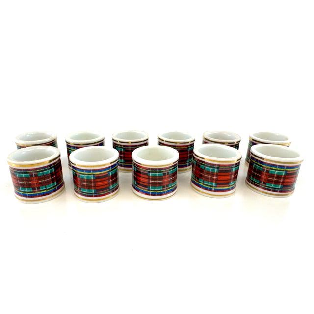 1960s Vintage Porcelain Tartan Plaid & Gold Napkin Rings, Set of 11 For Sale - Image 5 of 8