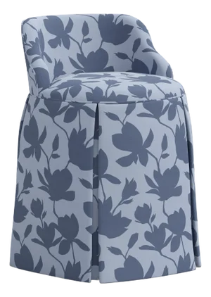 Spritely Home Uptown Skirted Vanity Chair in Silhouette Floral Periwinkle