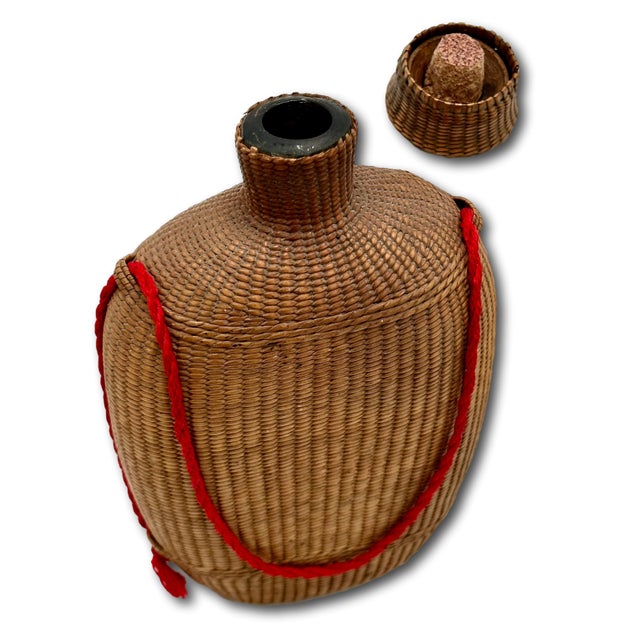 Sienna Excellent Antique Hand Woven Basket Weave on Blown Glass Bottle Flask With Cork Stopper Top - Circa Late 1800s For Sale - Image 8 of 18