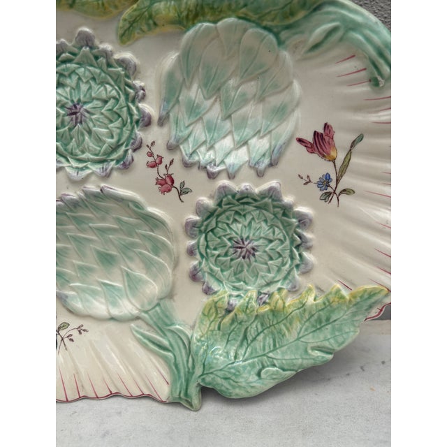 Late 19th Century 19th Century Rare Majolica Artichoke Platter Longchamp For Sale - Image 5 of 8