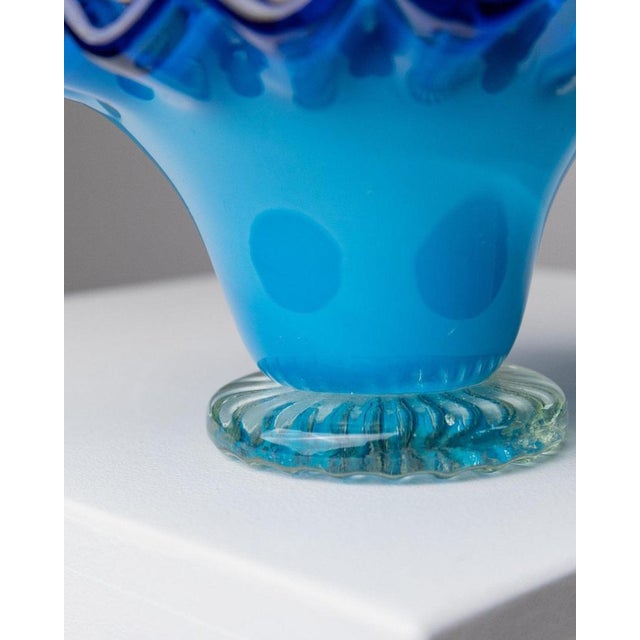 Blue Mid-Century Blue and Yellow Murano Glass Bowl with Handle, Italy, 1970s For Sale - Image 8 of 13