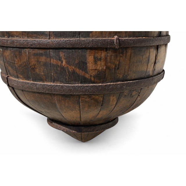 Giant Wooden Well Bucket With Iron Bands 19th Century Chinese Rustic 20lb Firewood Holder For Sale - Image 17 of 18