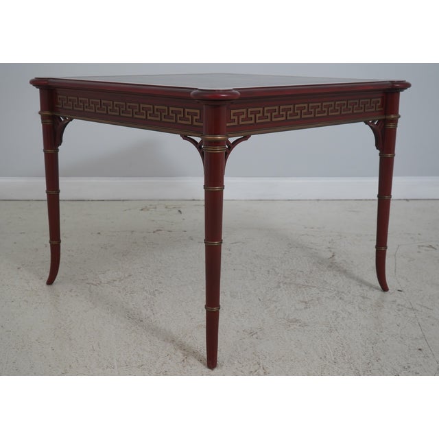 Age: Approx: 30 Years Old Details: Reddish Painted Finish High Quality Construction Greek Key Tooled Black Leather Top...