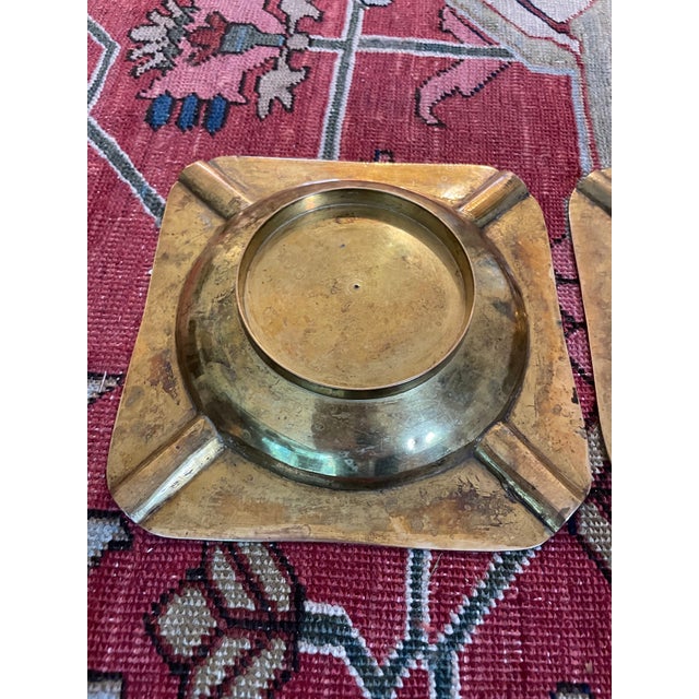 1970s Pair of Vintage Etched Brass Ashtrays For Sale - Image 5 of 9