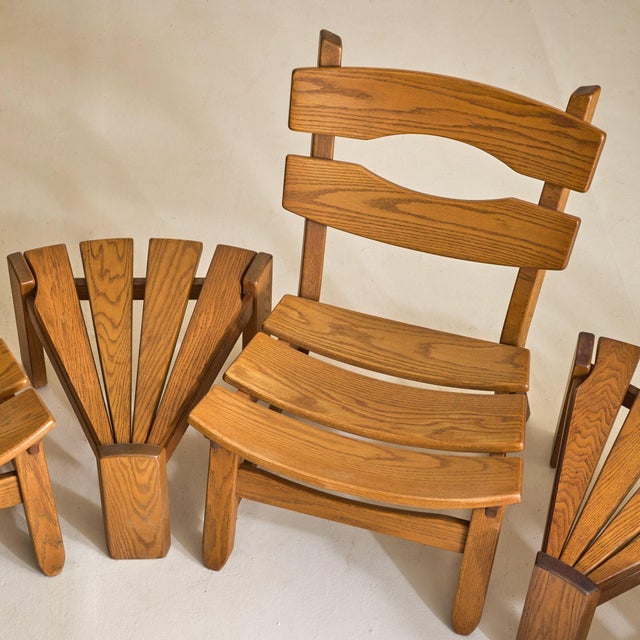 Brown Set of Dutch Brutalist Oak Lounge Chairs + Side Tables by Dittmann & Co, 1960s For Sale - Image 8 of 11