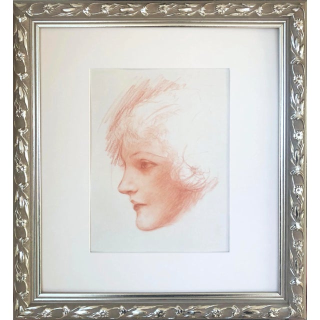 Antique Art Nouveau Portrait Drawing of a Woman by Charles Sheldon C.1910s-1920s For Sale
