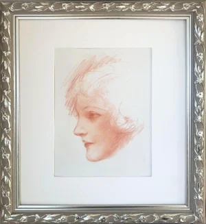 Antique Art Nouveau Portrait Drawing of a Woman by Charles Sheldon C.1910s-1920s