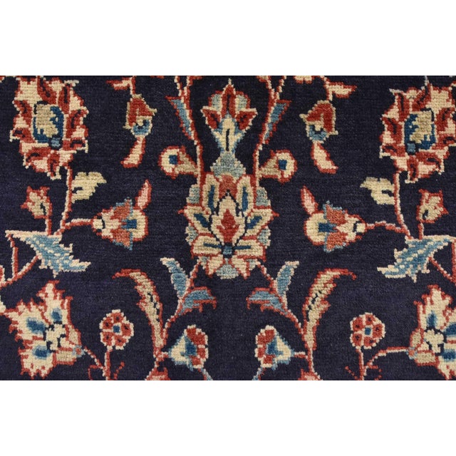 Blue Sarouk Runner 3'7'' X 9'11'' Blue Wool Vintage Traditional Hand-Knotted Rug For Sale - Image 8 of 13