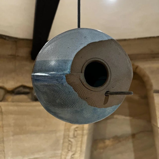 Ceramic 1960s Modernist Blue Bird Feeder Ceramic Art Pottery For Sale - Image 7 of 10