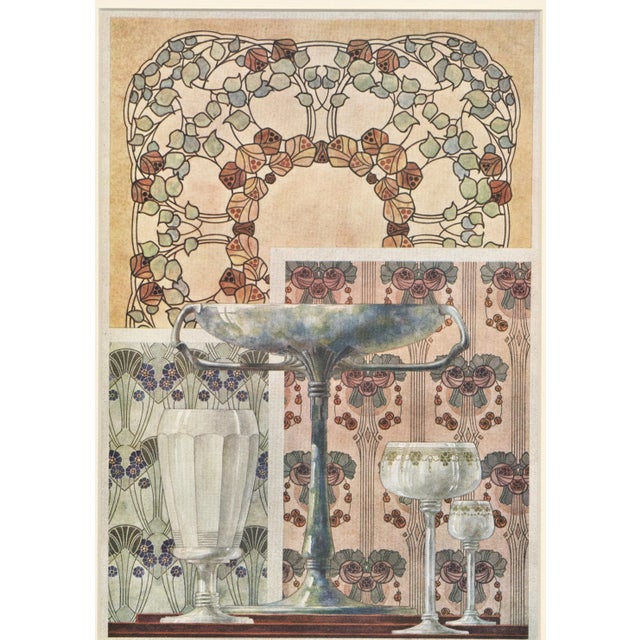 This is a matted Art Nouveau design chromolithograph from a rare collection of colored aquarelles. It is from an...