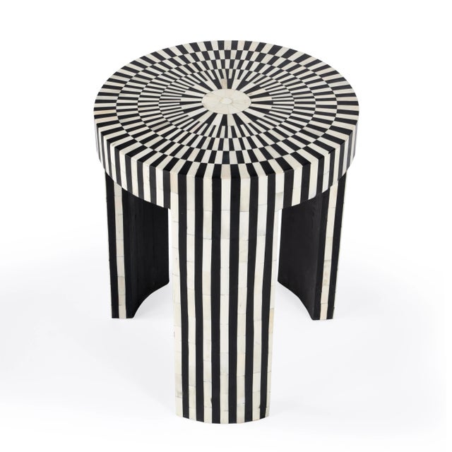 Rimma Bone Inlay Side Table, Black & White For Sale In Chicago - Image 6 of 9