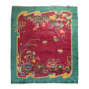 Zabihi Collection Burgundy Emerald Green Antique Chinese Art Deco Carpet
